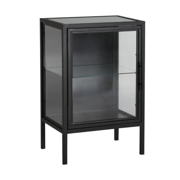 Mesita de Noche Kilrea Vidrio Madera Abeto Negro, 45 Cm