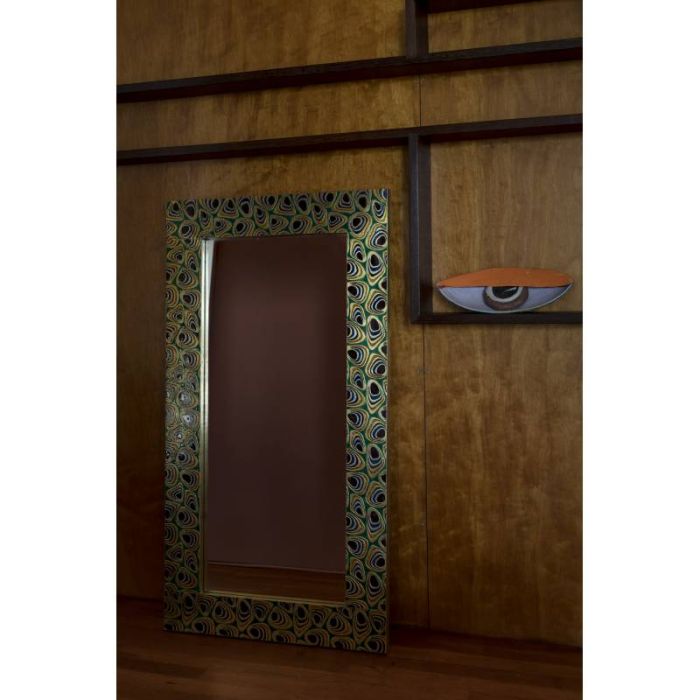 Espejo Pavo Real Cristal Latón Pintado Multicolor, 110 Cm