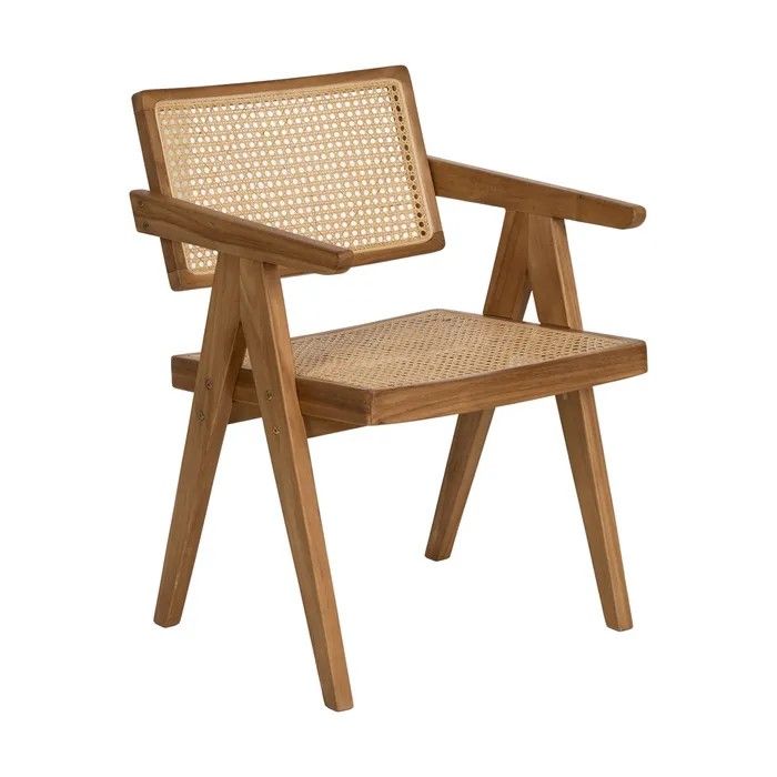 Silla tropical en madera y ratán natural.