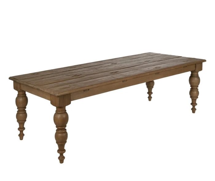 Mesa de comedor clásica en madera de roble recuperada natural.