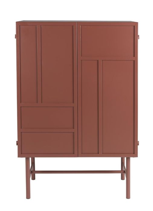 Aparador recibidor 2 puertas industrial en metal rojo.