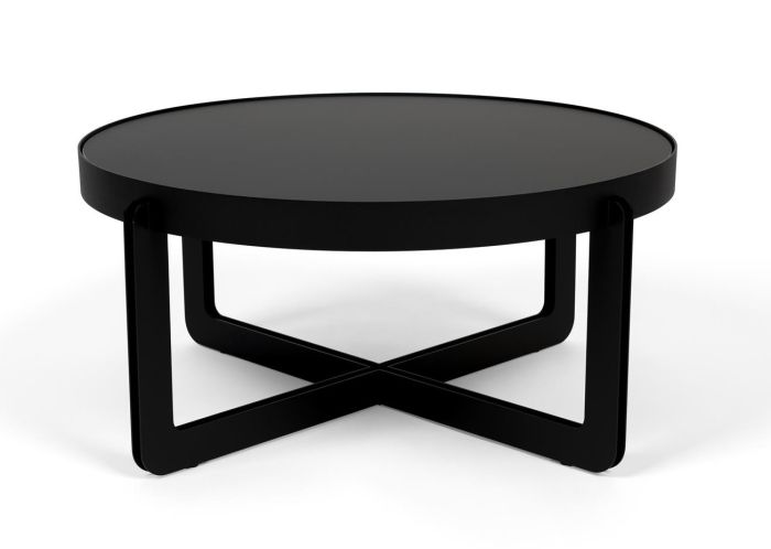 Mesa de centro de diseño moderno en metal y mdf negro.