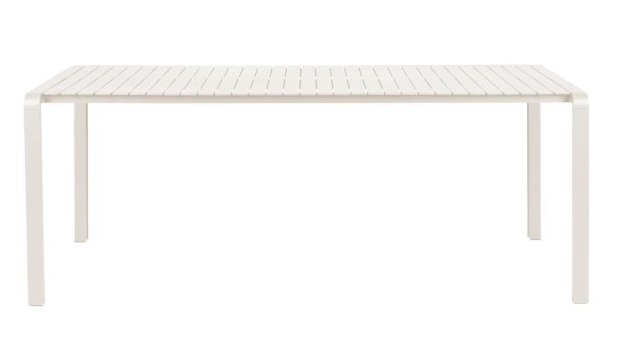Mesa comedor de jardín moderna en aluminio blanco.