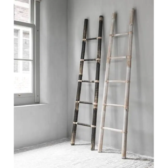 Escalera Bambú Lavado Color Negro, 200 Cm