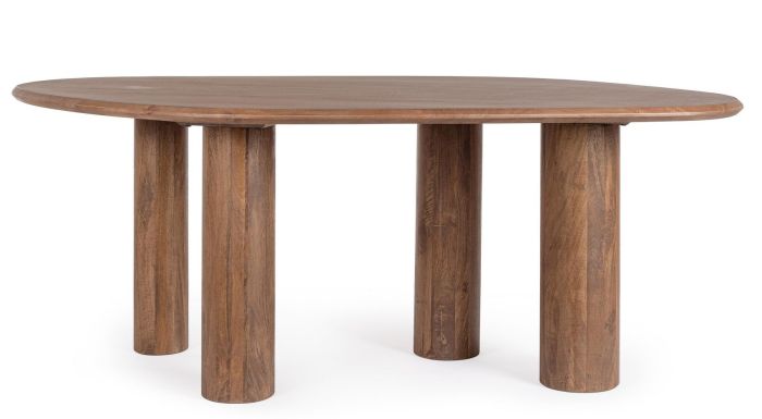 Mesa de comedor contemporánea en madera de mango marrón.