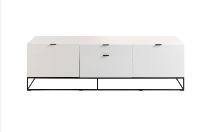 Mueble TV De Diseño Lacado Blanco Y Metal Negro