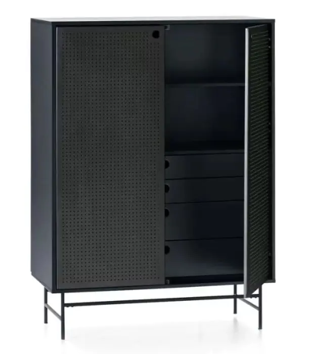 Aparador Alto Estilo Moderno Metal Negro, 130 Cm