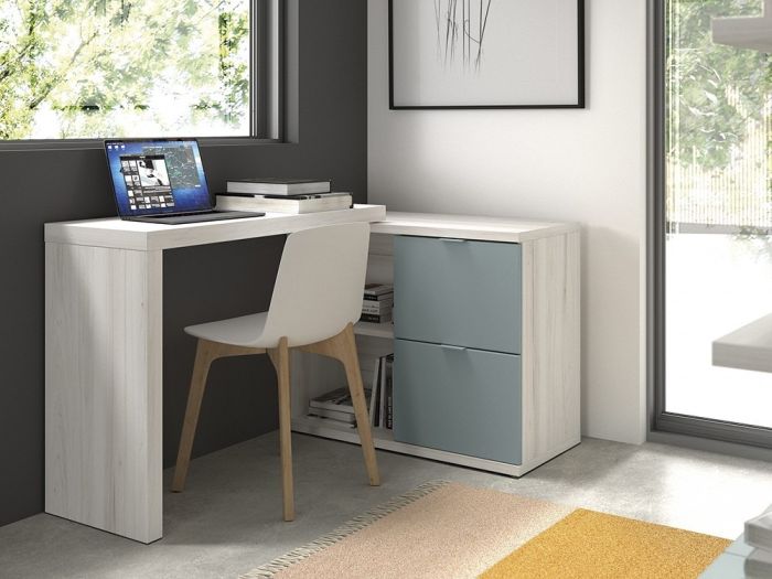 Mueble Escritorio Estilo Moderno Giratorio Melamina Blanco Cuarzo, 100'3 Cm