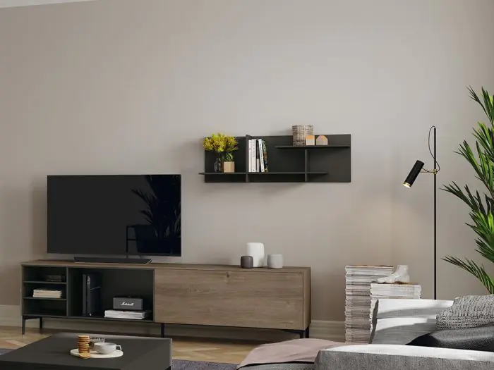 Mueble TV Madera Laminada Natural Negro, 212 Cm