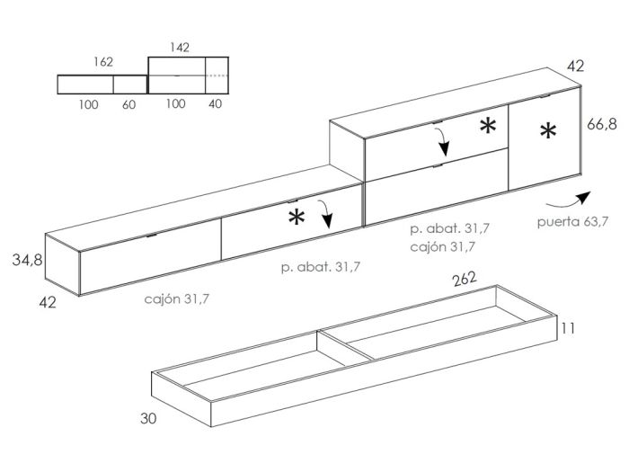 Composición Salón Laminada Natur 05, 304 Cm