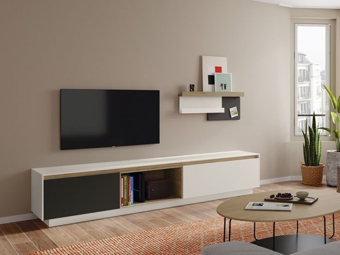 Mueble TV 08 Nim Estilo Moderno Laminado Acabado Blanco Snow, 248 Cm