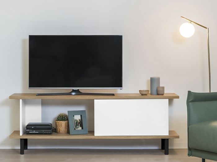 Mueble TV Hëlla Estilo Moderno Laminado Blanco/Natural, 160 Cm