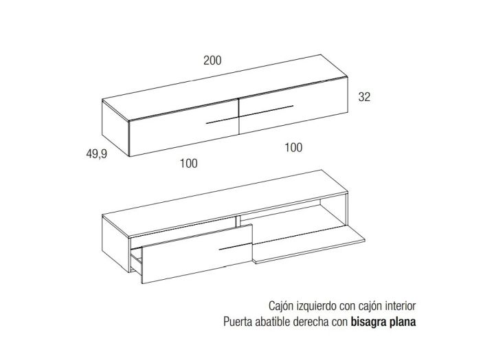 Mueble TV Melamina Lacado Blanco/Natural, 180 Cm