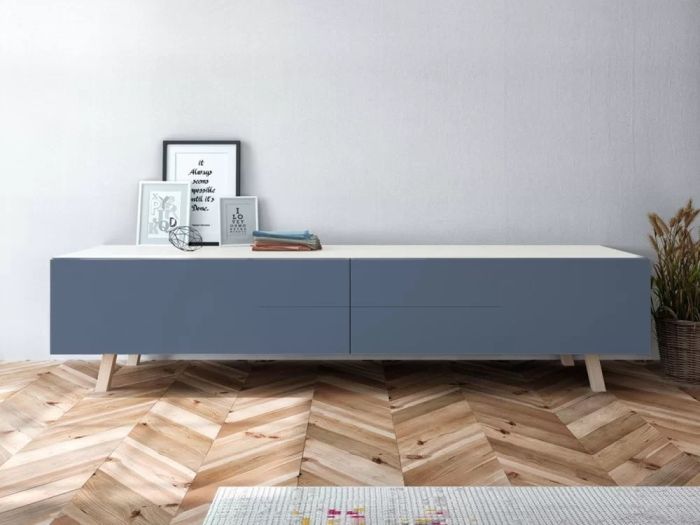 Mueble TV Melamina Lacado Blanco/Natural, 180 Cm