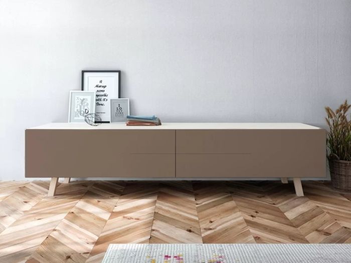 Mueble TV Melamina Lacado Blanco/Natural, 180 Cm