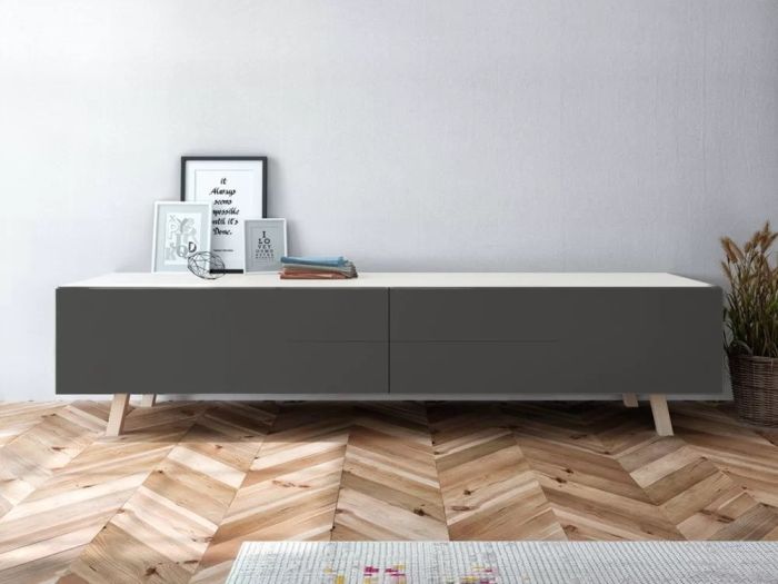 Mueble TV Melamina Lacado Blanco/Natural, 180 Cm