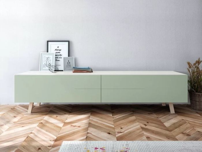 Mueble TV Melamina Lacado Blanco/Natural, 180 Cm