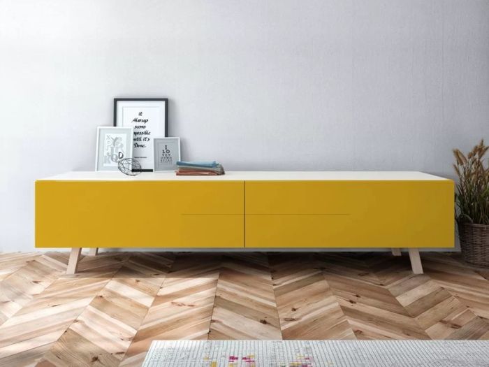 Mueble TV Melamina Lacado Blanco/Natural, 180 Cm