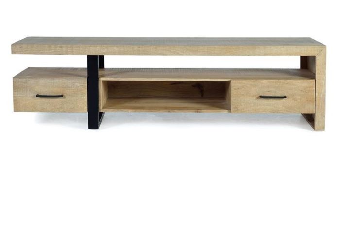 Mueble TV 2 Cajones Estilo Industrial Madera Mango Metal, 178 Cm