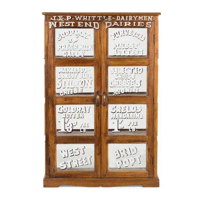 Mueble expositor armario vintage en madera recuperada natural y cristal.