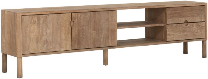 Mueble de TV en madera de teca reciclada natural con 2 puertas y 2 cajones. 