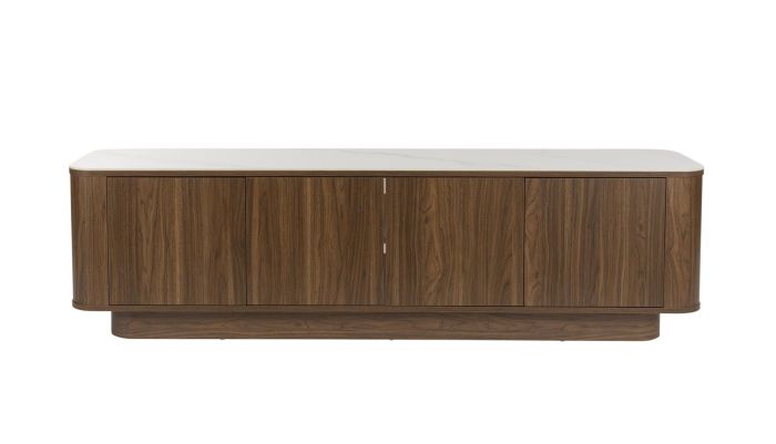 Mueble de TV en madera marrón y sobre en efecto mármol blanco 180 cm
