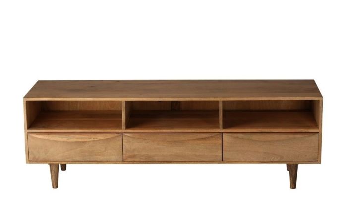 Mueble de TV 3 cajones en madera de mango natural.
