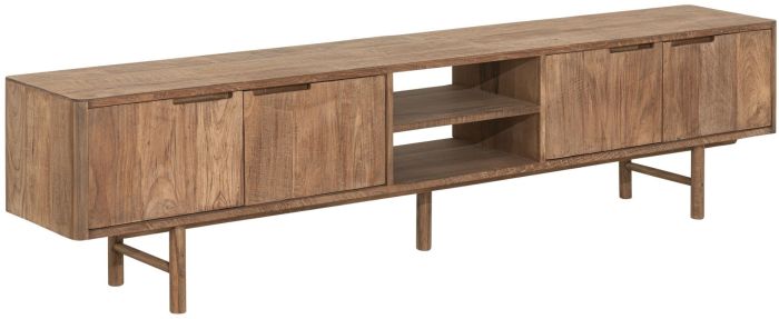 Mueble de TV con 4 puertas y 2 estantes abiertos en madera de teca reciclada 210 cm