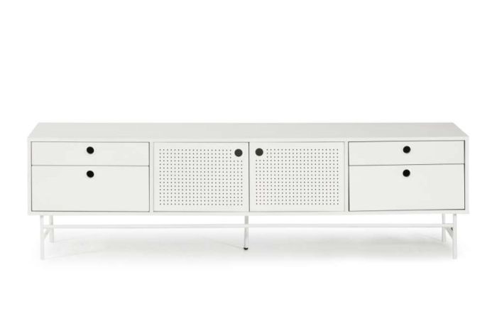 Mueble TV Estilo Moderno Inspiración Escandinava Diseño Punteado Metal Blanco, 180 Cm