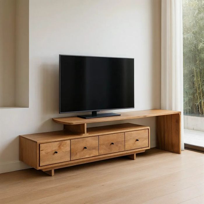 Mueble de TV en madera de mango natural con 4 cajones.