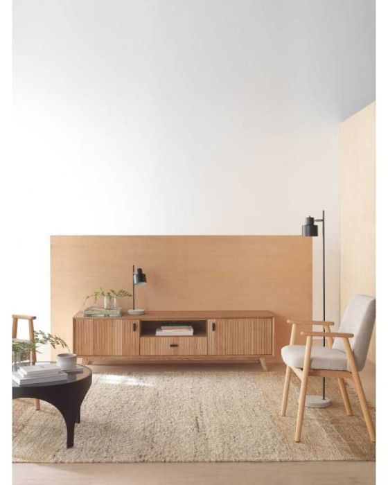Mueble TV 2 Puertas Cajón Chapado Fresno Natural, 180 Cm
