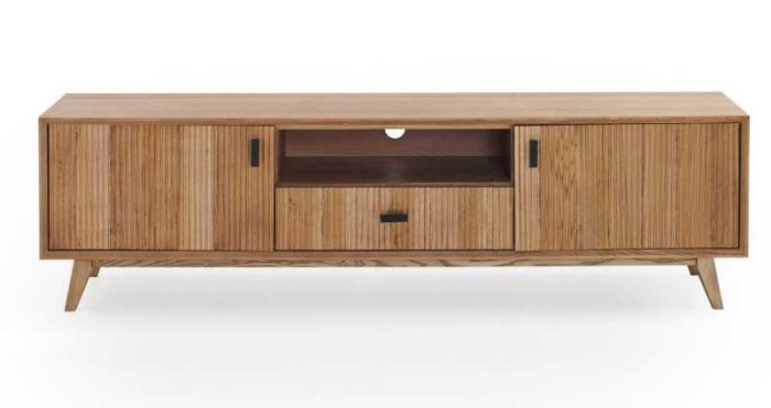 Mueble TV 2 Puertas Cajón Chapado Fresno Natural, 180 Cm