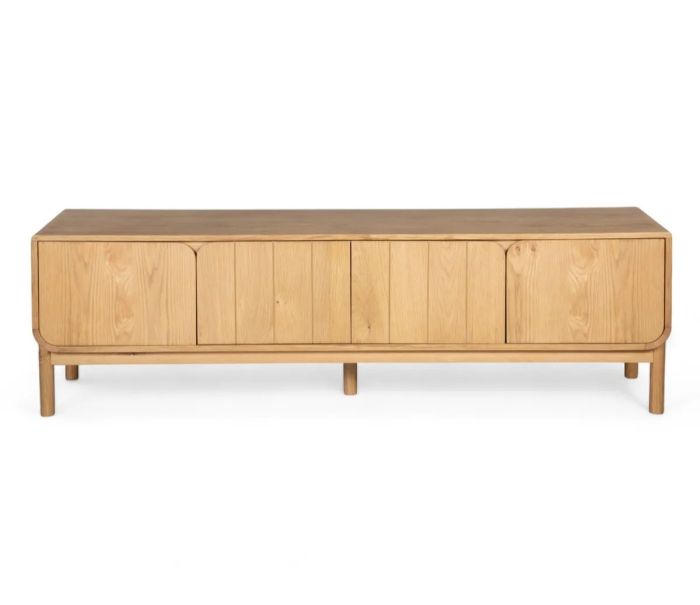 Mueble de TV nórdico 4 puertas en madera de roble natural.