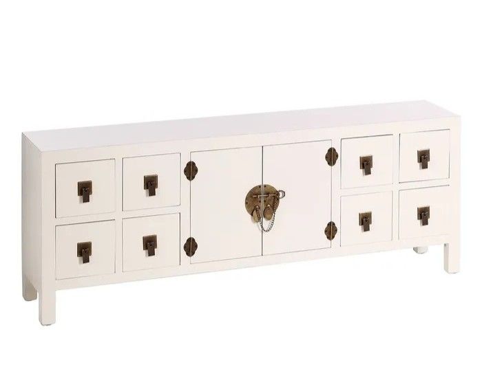 Mueble TV oriental blanco 8 cajones