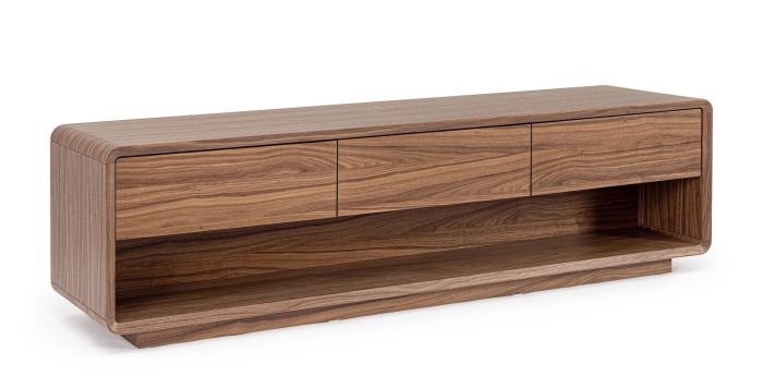 Mueble de TV en dm chapado en madera de nogal.
