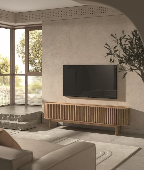 Mueble de TV en madera maciza natural.