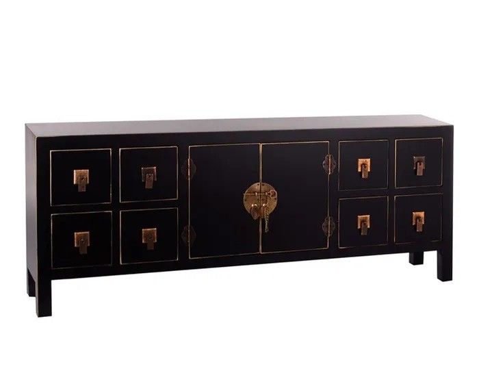 Aparador oriental negro 8 cajones 2 puertas