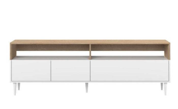 Mueble TV Horizon Estilo Moderno Madera Reciclada Blanco Natural, 180 Cm