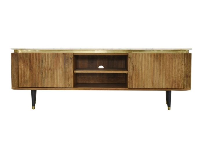Mueble TV Mármol Madera Acacia Metal, 147 Cm