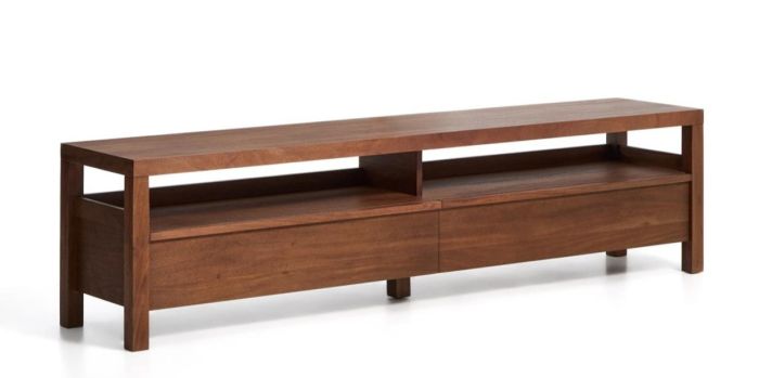 Mueble de TV en madera de acacia marrón con 2 cajones.