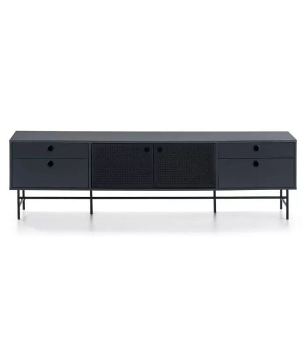 Mueble TV Estilo Moderno Diseño Punteado Metal Negro Azulado, 180 Cm