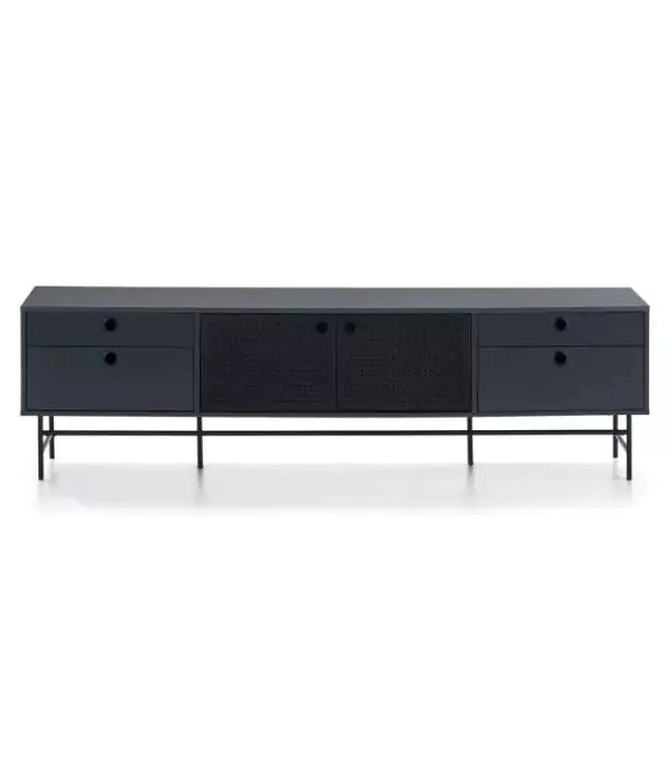 Mueble TV Estilo Moderno Diseño Punteado Metal Negro Azulado, 180 Cm