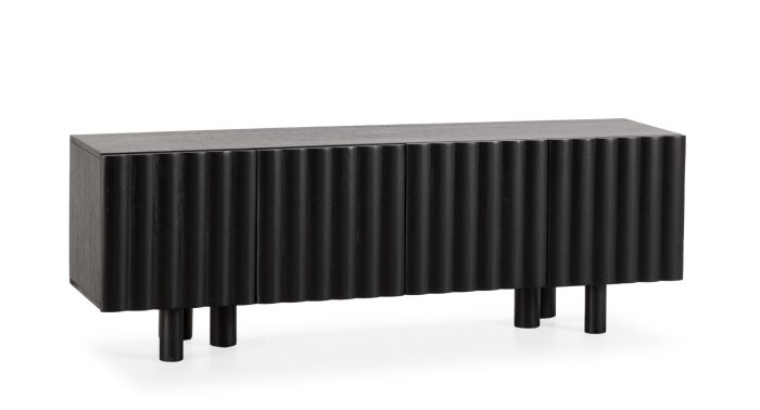 Mueble de TV en madera de mango negro.