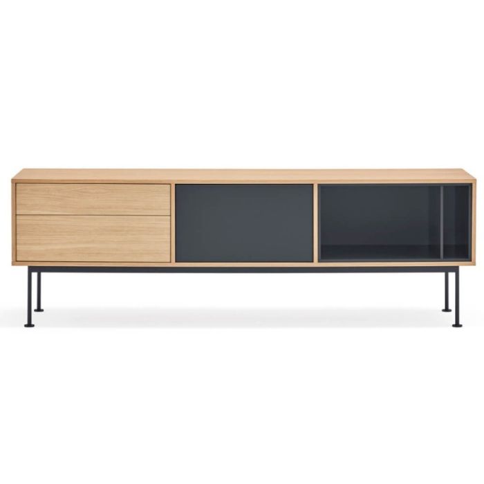 Mueble TV Yoko Estilo Nórdico-Moderno Natural Gris Chapa Roble, 180 Cm
