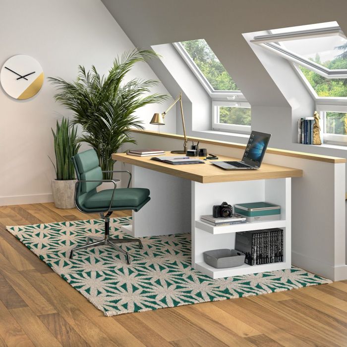 Escritorio Mesa Blanco Lacado Roble Natural , 180 Cm