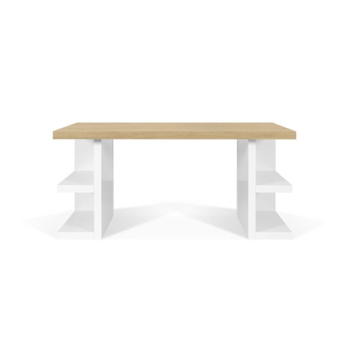 Escritorio Mesa Blanco Lacado Roble Natural , 180 Cm