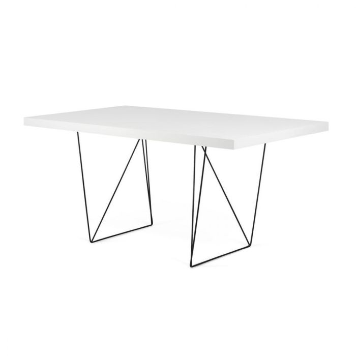 Mesa Comedor  Tablero Blanco Patas Metal Negro, 180 Cm