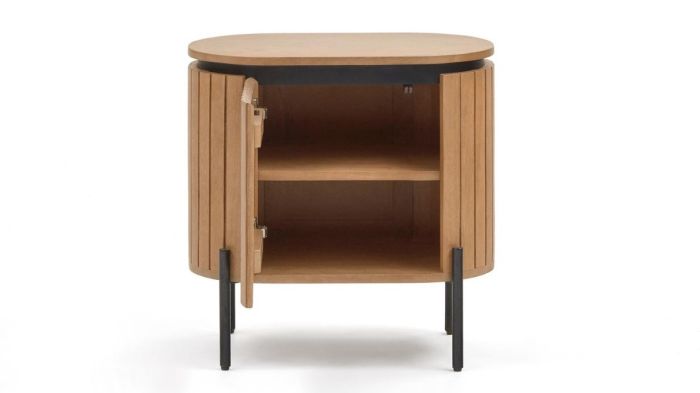 Mesita de Noche Madera Mango Natural Hierro Negro, 55 Cm