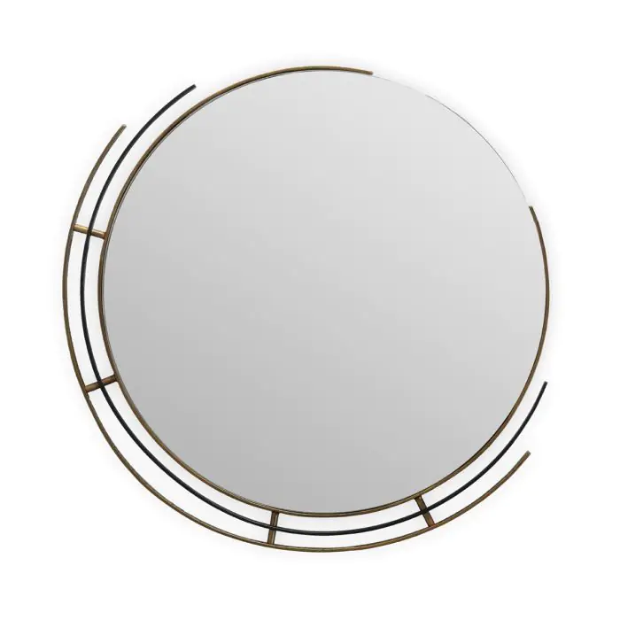 Espejo Circular de Metal en Dorado Antique/Negro.