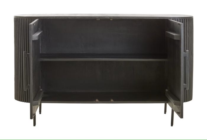 Aparador Curvo Madera Mango Acero Negro Mate, 140 Cm